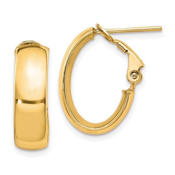 14K 6mm High Polished Oval Omega Hoop Earrings - 18 mm 14K 6mm High Polished Oval Omega Hoop Earrings - 18 mm