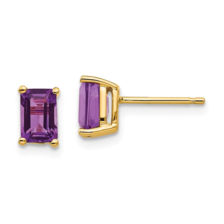 14k 6x4 mm Emerald Cut Amethyst Earrings