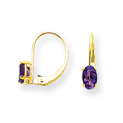 14k 6x4 mm Oval Amethyst Leverback Earrings 14k 6x4 mm Oval Amethyst Leverback Earrings