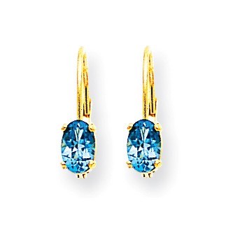 14k 6x4 mm Oval Blue Topaz Leverback Earrings 14k 6x4 mm Oval Blue Topaz Leverback Earrings