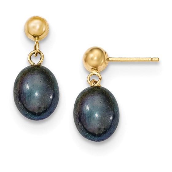 14k 7-8 mm Black Cultured Pearl Dangle Earrings 14k 7-8 mm Black Cultured Pearl Dangle Earrings