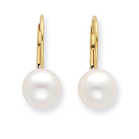 14k 7-8 mm Cultured Pearl Leverback Earrings