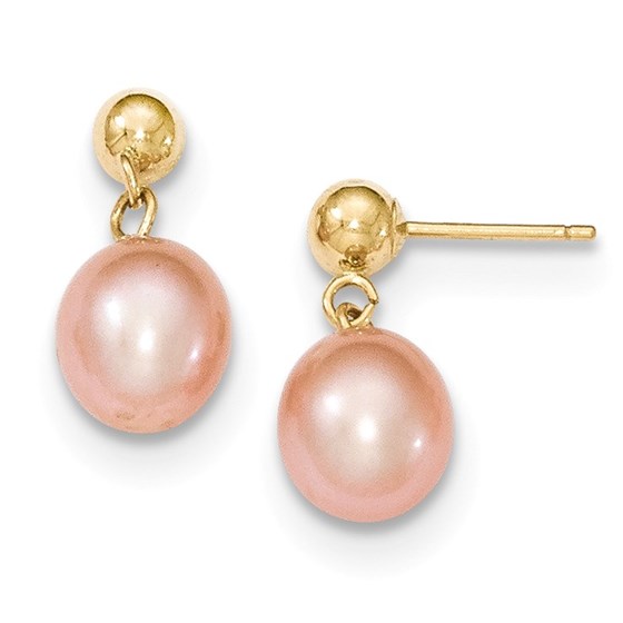 14k 7-8 mm Pink Cultured Pearl Dangle Earrings 14k 7-8 mm Pink Cultured Pearl Dangle Earrings