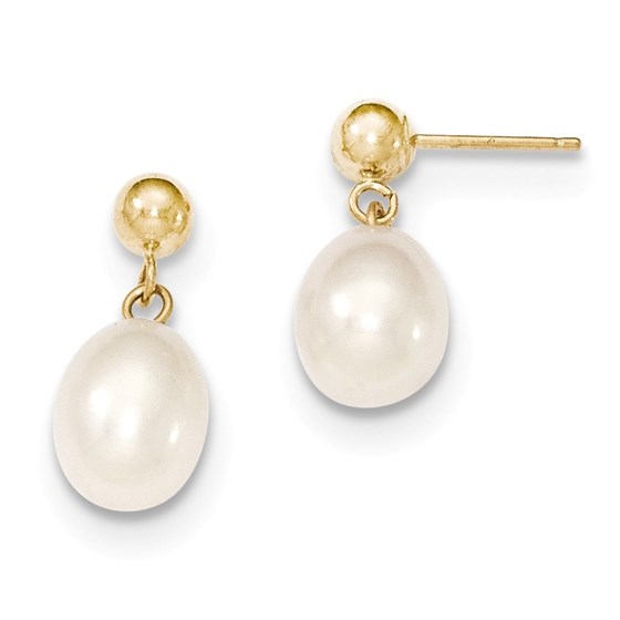14k 7-8 mm White Cultured Pearl Dangle Earrings 14k 7-8 mm White Cultured Pearl Dangle Earrings