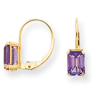 14k 7x5 mm Emerald Cut Amethyst Leverback Earrings 14k 7x5 mm Emerald Cut Amethyst Leverback Earrings