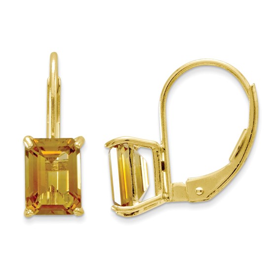 14k 7x5 mm Emerald Cut Citrine Leverback Earrings 14k 7x5 mm Emerald Cut Citrine Leverback Earrings