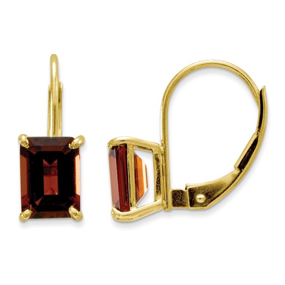 14k 7x5 mm Emerald Cut Garnet Leverback Earrings