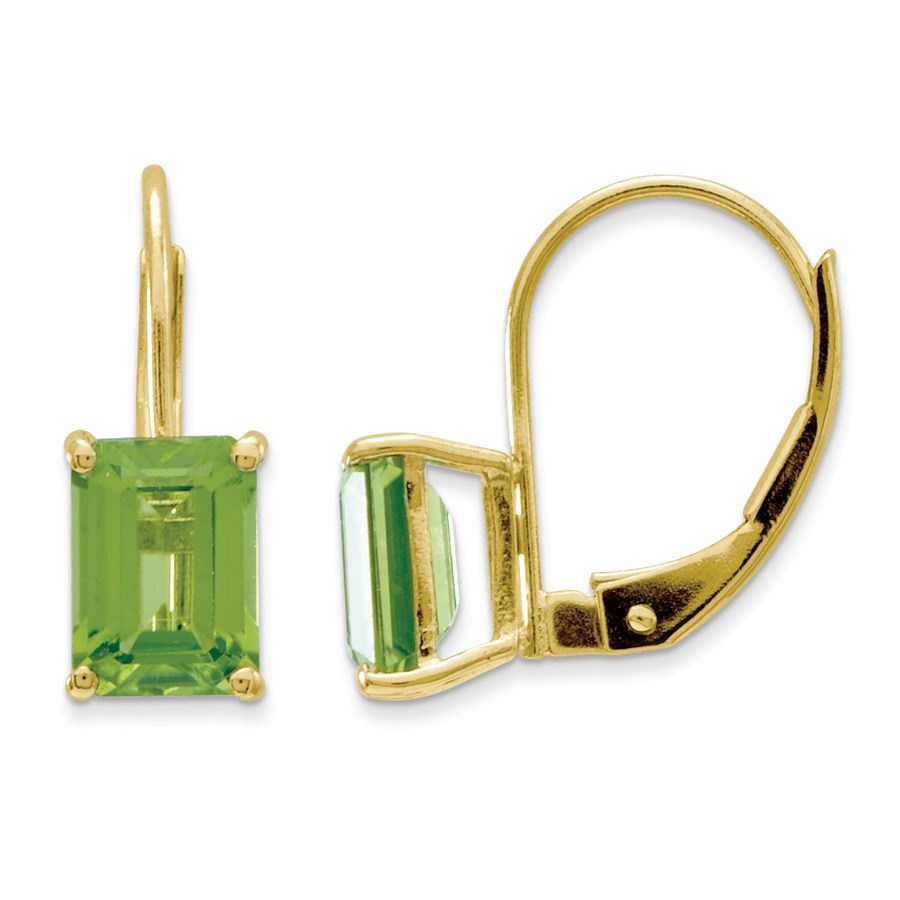 14k 7x5 mm Emerald Cut Peridot Leverback Earrings