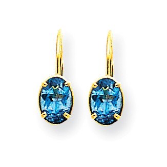 14k 7x5 mm Oval Blue Topaz Leverback Earrings 14k 7x5 mm Oval Blue Topaz Leverback Earrings