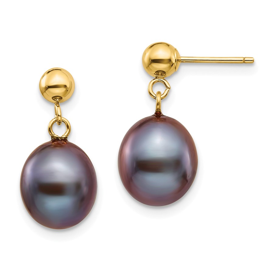 14k 8-9 mm Black Cultured Pearl Dangle Earrings