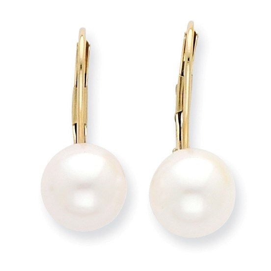 14k 8-9 mm Cultured Pearl Leverback Earrings