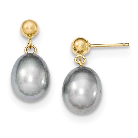 14k 8-9 mm Grey Cultured Pearl Dangle Earrings 14k 8-9 mm Grey Cultured Pearl Dangle Earrings