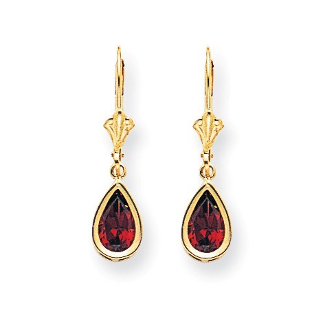 14k 8x5 mm Pear Garnet Leverback Earrings