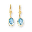 14k 8x6 mm Oval Blue Topaz Dangle Leverback Earrings