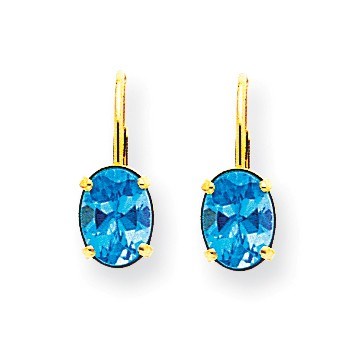 14k 8x6 mm Oval Blue Topaz Leverback Earrings