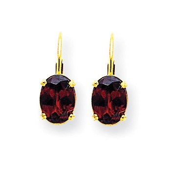 14k 8x6 mm Oval Garnet Leverback Earrings