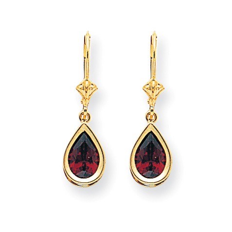 14k 9x6 mm Pear Garnet Leverback Earrings 14k 9x6 mm Pear Garnet Leverback Earrings