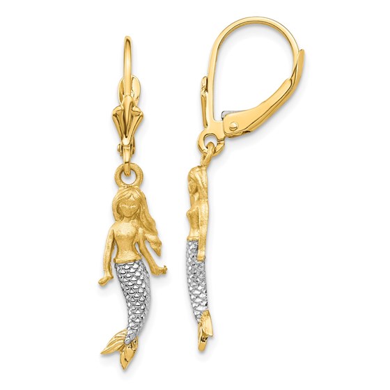 14k and White Rhodium Brushed & Polished Mermaid Earrings 14k and White Rhodium Brushed & Polished Mermaid Earrings