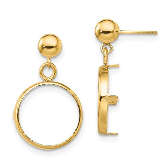 14K Classic 13 mm Prong Coin Bezel Pendant Post Dangle Earrings 14K Classic 13 mm Prong Coin Bezel Pendant Post Dangle Earrings
