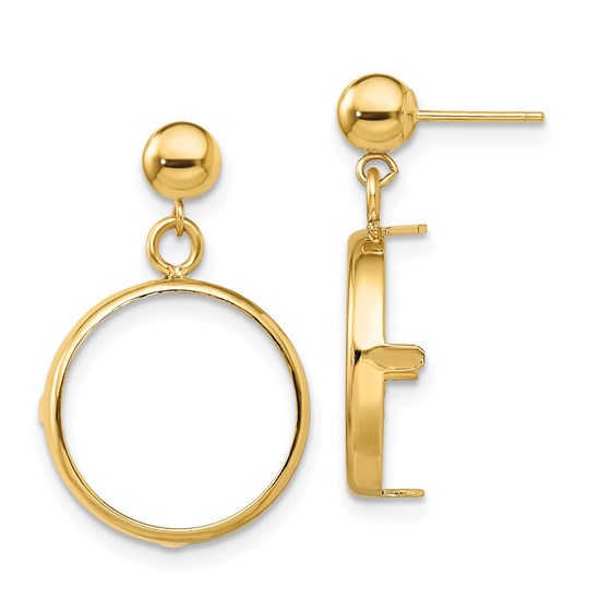14K Classic 15 mm Prong Coin Bezel Post Dangle Earrings 14K Classic 15 mm Prong Coin Bezel Post Dangle Earrings
