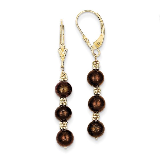 14k Coffee Brown Cultured Pearl & Bead Earrings 14k Coffee Brown Cultured Pearl & Bead Earrings