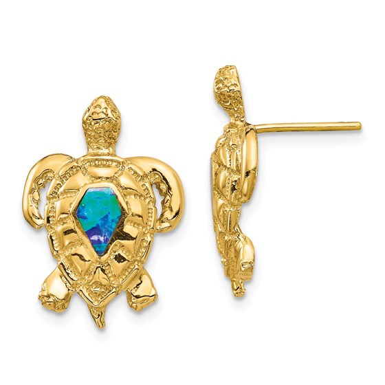 14k Created Opal Turtle Post Earrings 14k Created Opal Turtle Post Earrings