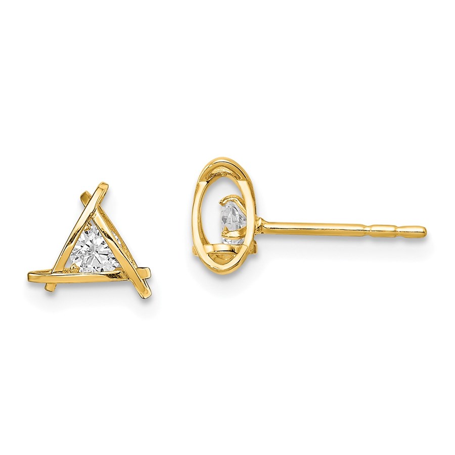 14k Cubic Zirconia Weaved Triangle Post Earrings - 48 mm