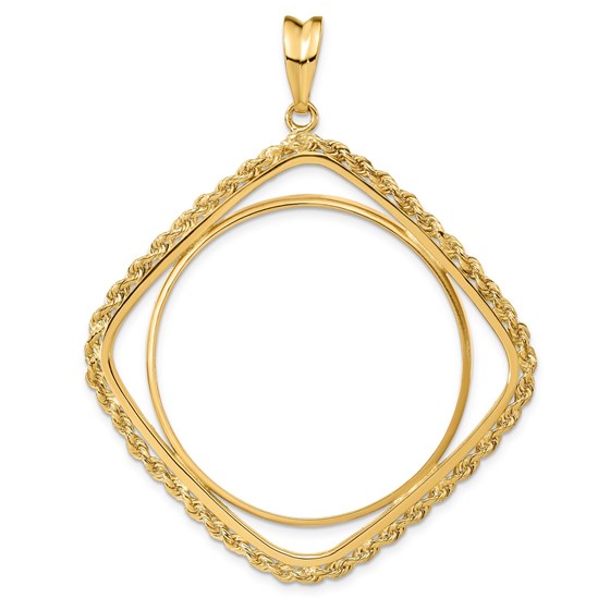 14K Cushion Shape Rope 34.2 mm Prong Coin Bezel 14K Cushion Shape Rope 34.2 mm Prong Coin Bezel