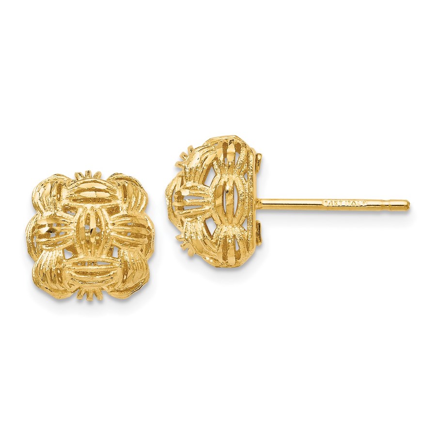 14K D/C Basketweave Post Earrings - 10 mm