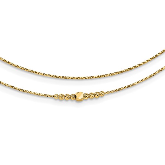14K D/C Beaded 2-strand w/ .75in ext Necklace - 17.75 in.