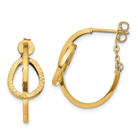 14K D/C Polished Hoop w/ Chain Earrings - 23 mm 14K D/C Polished Hoop w/ Chain Earrings - 23 mm