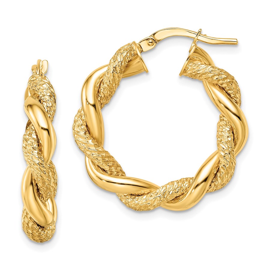 14K D/C Twisted Hoop Earrings - 26 mm