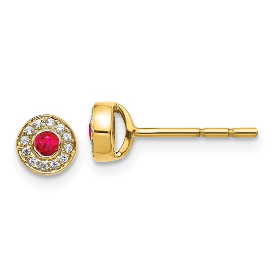 14k Diamond and Ruby Halo Post Earrings - 5 mm 14k Diamond and Ruby Halo Post Earrings - 5 mm