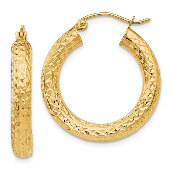 14k Diamond-cut 4 mm Round Hoop Earrings 14k Diamond-cut 4 mm Round Hoop Earrings