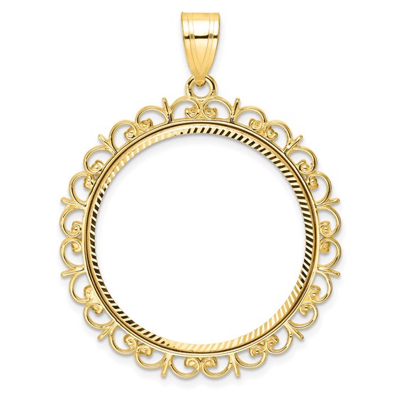 14K Fancy 27 mm Diamond-cut Prong Coin Bezel 14K Fancy 27 mm Diamond-cut Prong Coin Bezel
