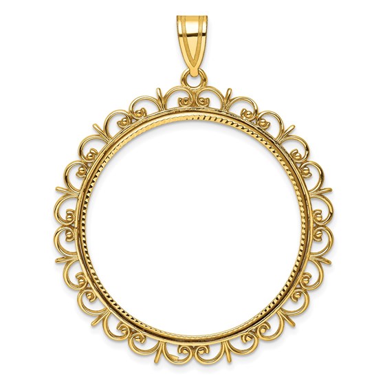 14K Fancy 32.7 mm Diamond-cut Prong Coin Bezel 14K Fancy 32.7 mm Diamond-cut Prong Coin Bezel