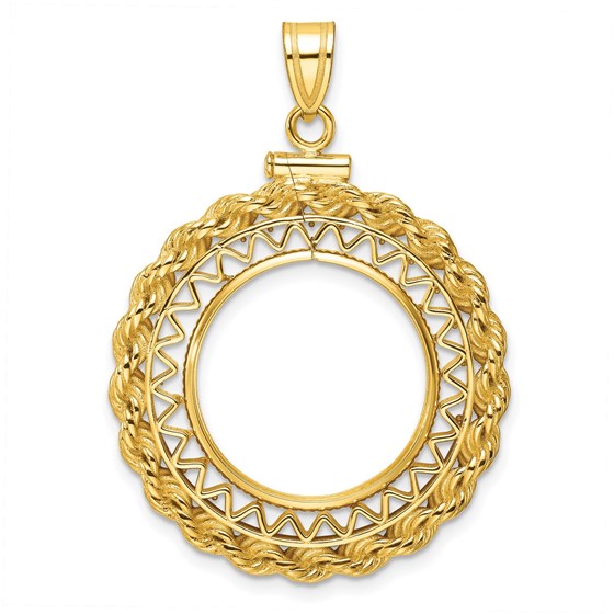 14K Filigree w/ Rope Screw Top 16.5 mm Coin Bezel 14K Filigree w/ Rope Screw Top 16.5 mm Coin Bezel