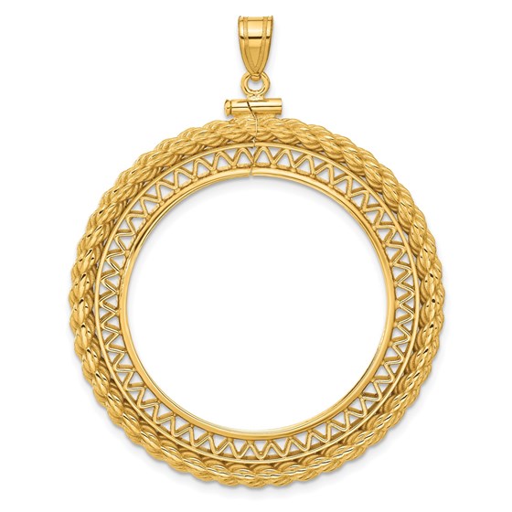 14K Filigree w/ Rope Screw Top 30 mm Coin Bezel 14K Filigree w/ Rope Screw Top 30 mm Coin Bezel