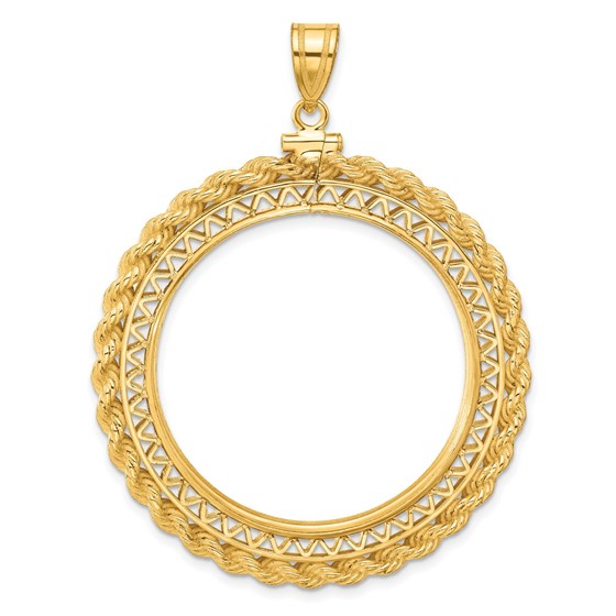 14K Filigree w/ Rope Screw Top 32 mm Coin Bezel 14K Filigree w/ Rope Screw Top 32 mm Coin Bezel