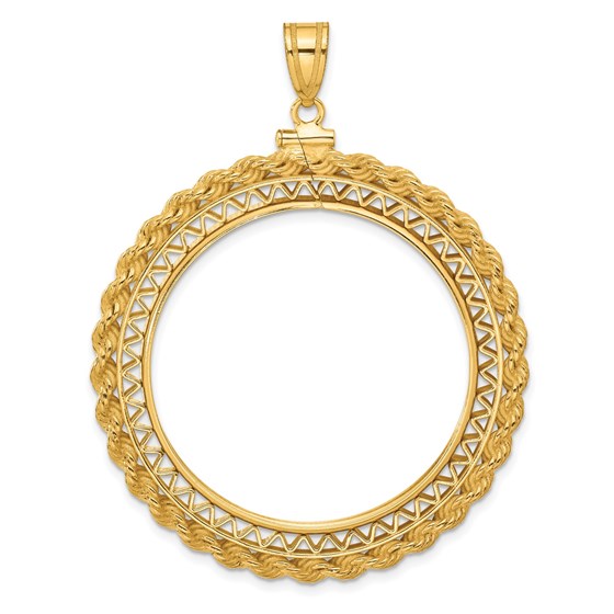 14K Filigree w/ Rope Screw Top 34.2 mm Coin Bezel 14K Filigree w/ Rope Screw Top 34.2 mm Coin Bezel