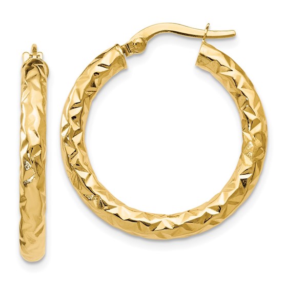 14K ForeverLite Polished and Textured Hoop Earrings - 25 mm 14K ForeverLite Polished and Textured Hoop Earrings - 25 mm