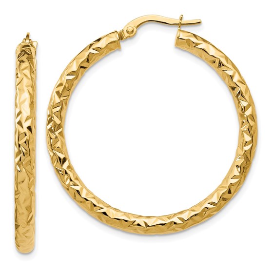 14K ForeverLite Polished and Textured Hoop Earrings - 34 mm 14K ForeverLite Polished and Textured Hoop Earrings - 34 mm
