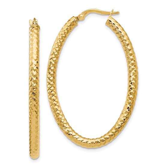 14K ForeverLite Polished and Textured Oval Hoop Earrings - 42 mm 14K ForeverLite Polished and Textured Oval Hoop Earrings - 42 mm