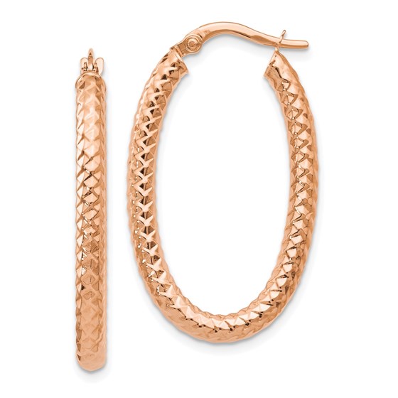 14K ForeverLite Rose Gold Polished and Textured Earrings - 32 mm 14K ForeverLite Rose Gold Polished and Textured Earrings - 32 mm