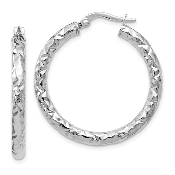 14K ForeverLite White Gold Polished and Textured Earrings - 30 mm 14K ForeverLite White Gold Polished and Textured Earrings - 30 mm
