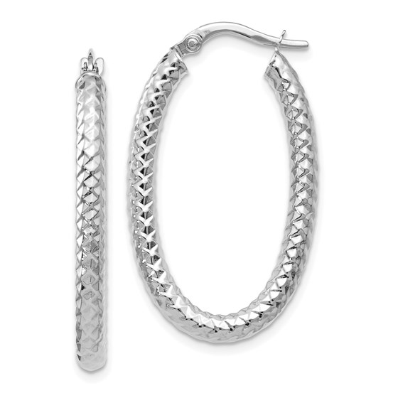 14K ForeverLite White Gold Polished and Textured Earrings - 32 mm 14K ForeverLite White Gold Polished and Textured Earrings - 32 mm