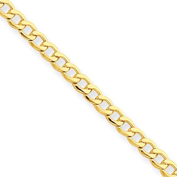 14k Gold 2.5 mm Semi-Solid Curb Link Chain Bracelet - 7 in.