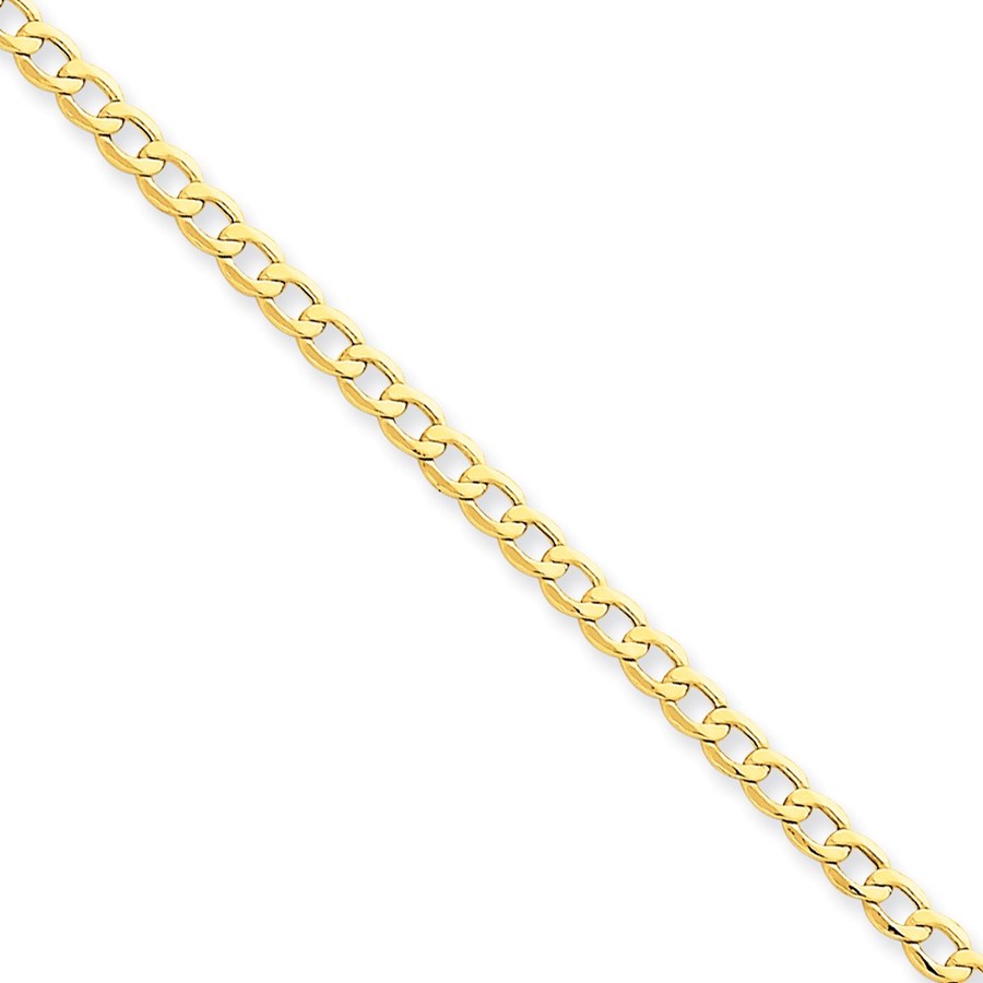 14k Gold 3.35 mm Semi-Solid Curb Link Chain Bracelet - 7 in.