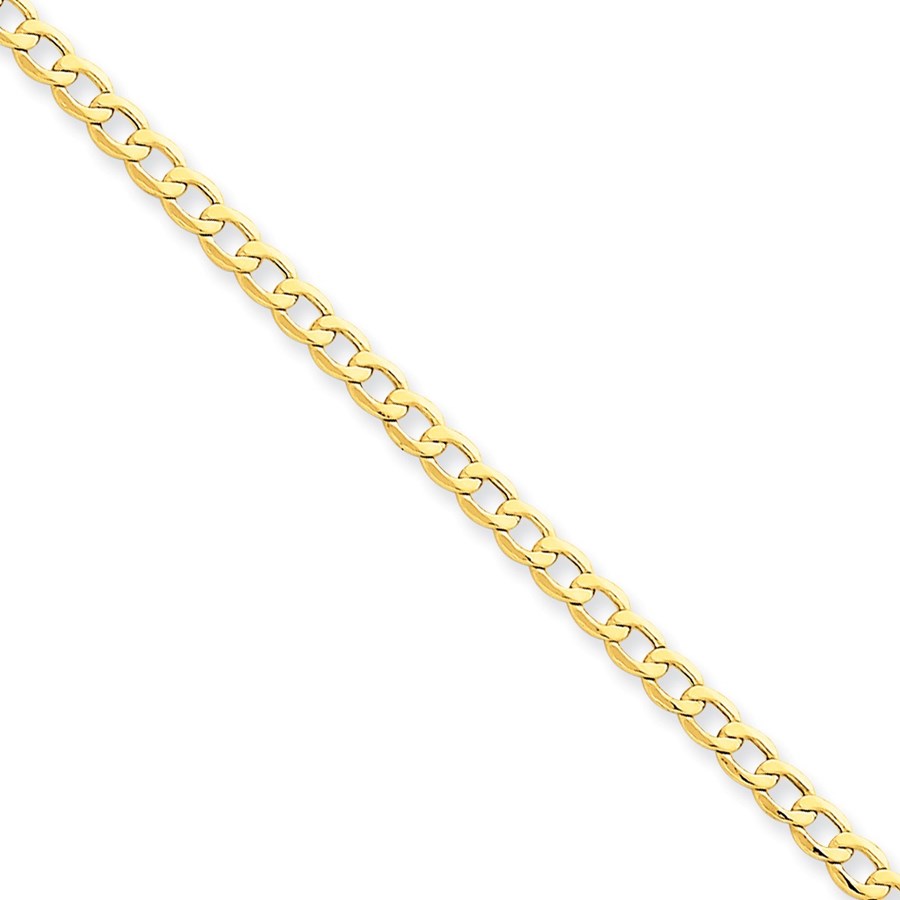 14k Gold 3.35 mm Semi-Solid Curb Link Chain Bracelet - 7 in.