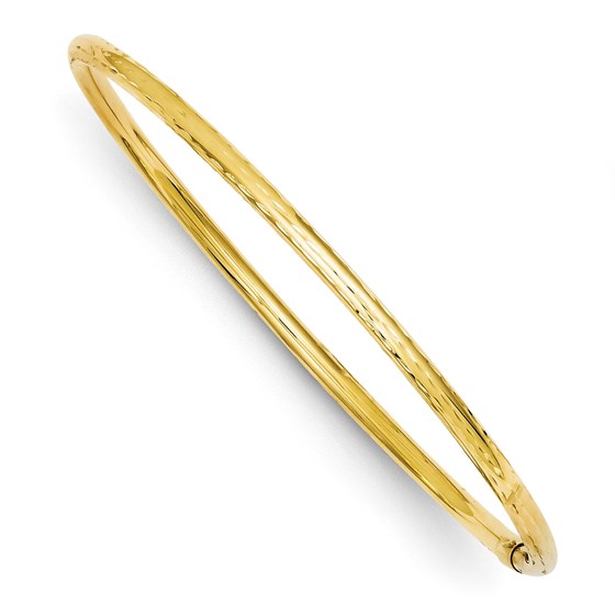 14k Gold 3 mm Diamond Cut Tube Slip-on Bangle Bracelet